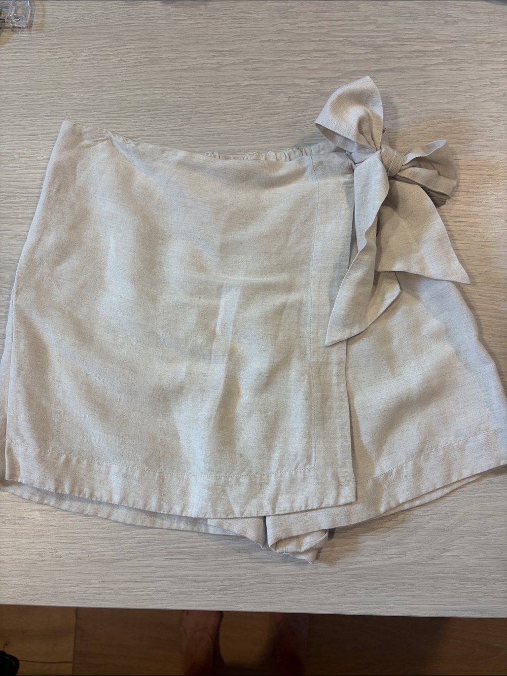 Tie-Waist Linen Blend Women's Skort - Cream